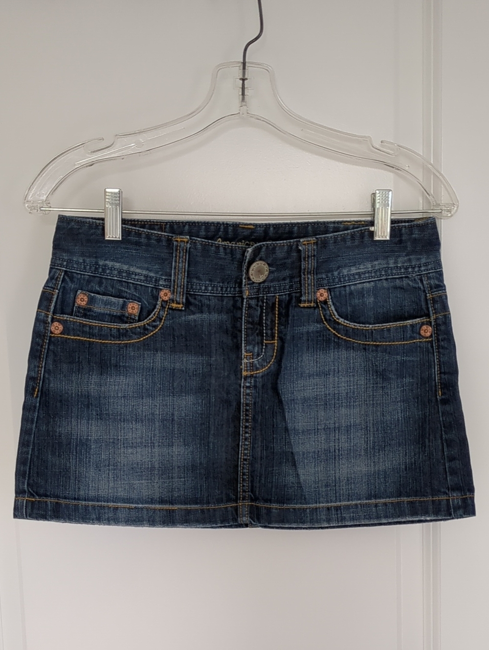 American Eagle Outfitters Y2K 2000s Low Rise Dark Blue Denim Mini Skirt
